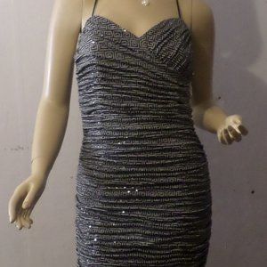 Black Couture Dress Sheer Sequins  Spun Fabric